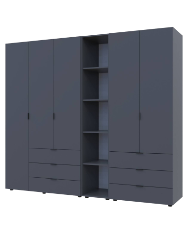 Kleiderschrank Doros Gelar Graphitgrau 2+3 Türen mit offenem Regal 231,9x49,5x203,4 (42005057)