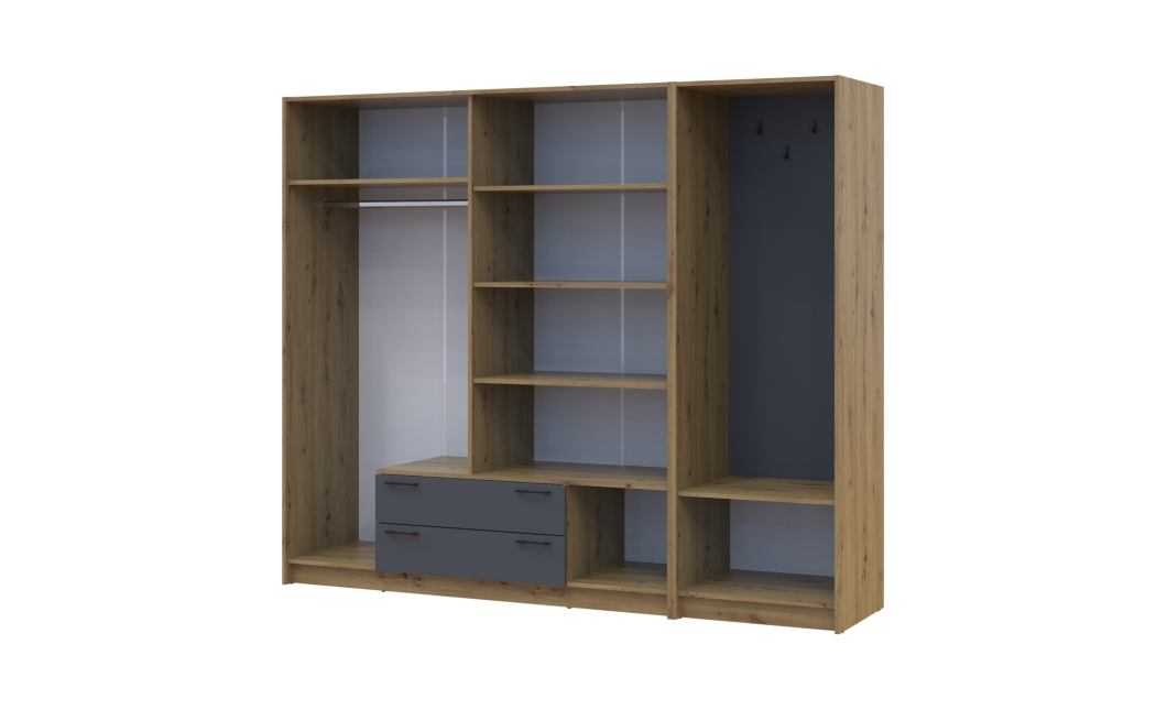 Drehtürenschrank Doros Rondi mit Kleiderstange Artisan Eiche/Graphitgrau 4 Türen 220x52x195 (42005293)