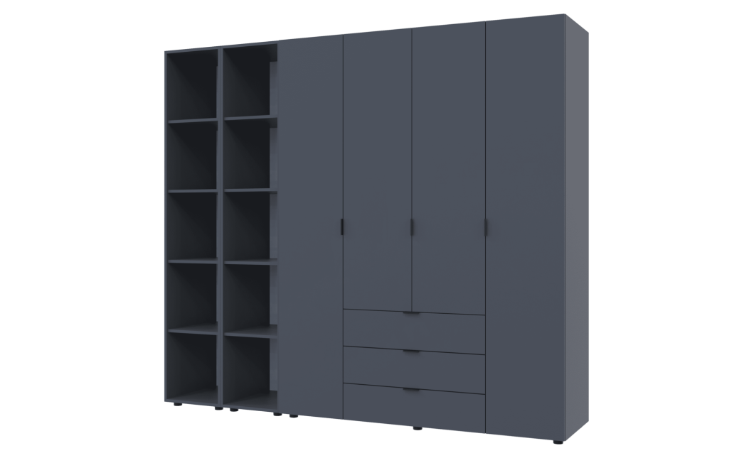 Kleiderschrank Doros Gelar Graphitgrau 4 Türen mit 2 offenen Regalböden 231,4x49,5x203,4 (42005064)