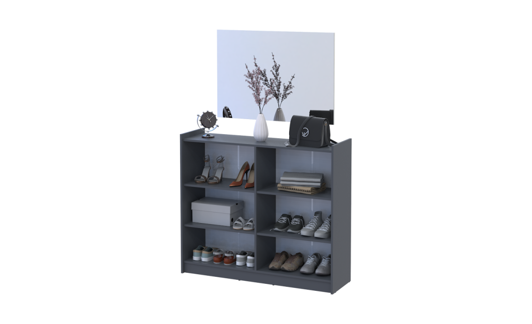 Schuhschrank Doros Kassel mit Spiegel Graphit 4 Türen 128×40×110 (42005498)