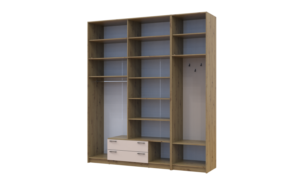 Kleiderschrank Doros Rondi mit Kleiderstange und hohem Oberschrank Artisan Eiche/Kaschmir 4 Türen 220x52x260 (42005300)