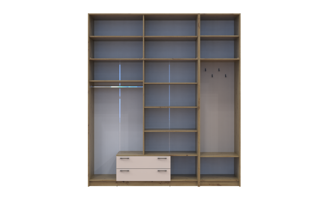 Kleiderschrank Doros Rondi mit Kleiderstange, Spiegel und hohem Oberschrank Artisan Eiche/Kaschmir 4 Türen 220x52x260 (42005302)