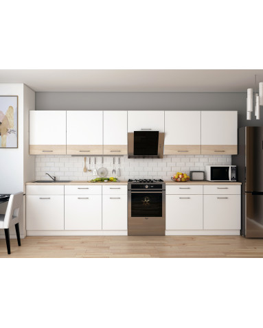 Küche Doros Leia 340x60x250 Weiß / Sonoma Eiche (81000007)
