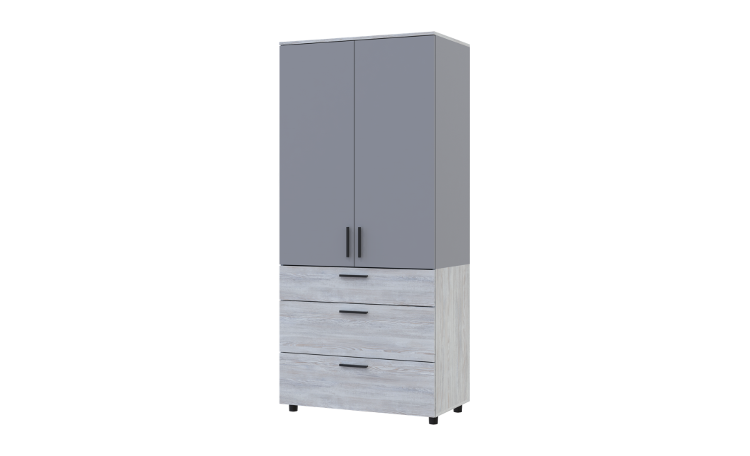 Kleiderschrank Doros Thorn Natti Kiefer/Grau 2 Türen 3 Schubladen Böden 90x51,6x200 (44900466)
