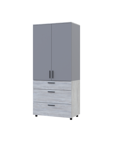 Kleiderschrank Doros Thorn Natti Kiefer/Grau 2 Türen 3 Schubladen Böden 90x51,6x200 (44900466)