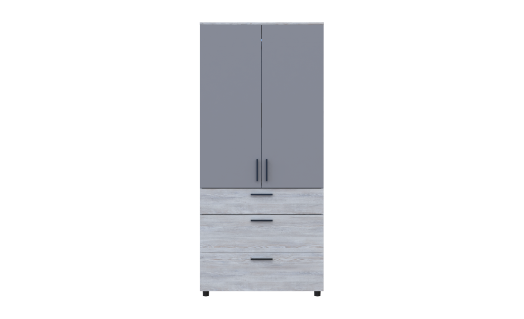 Kleiderschrank Doros Thorn Natti Kiefer/Grau 2 Türen 3 Schubladen Kleiderstange 90x51,6x200 (44900465)