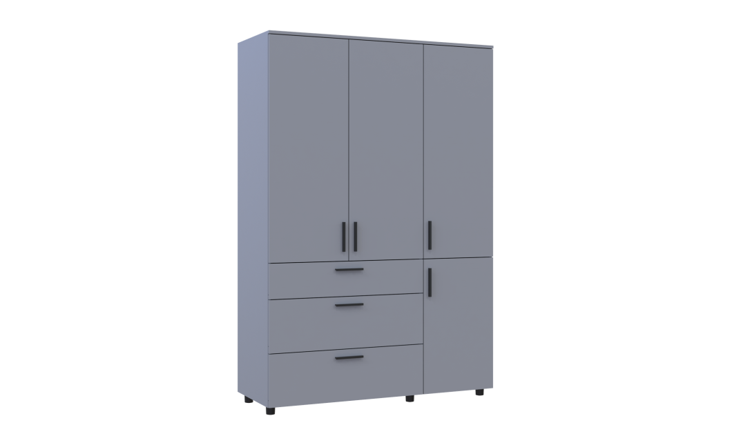 Kleiderschrank Doros Thorn Grau 3 Türen 3 Schubladen Kleiderstange 135x51,6x200 (44900489)