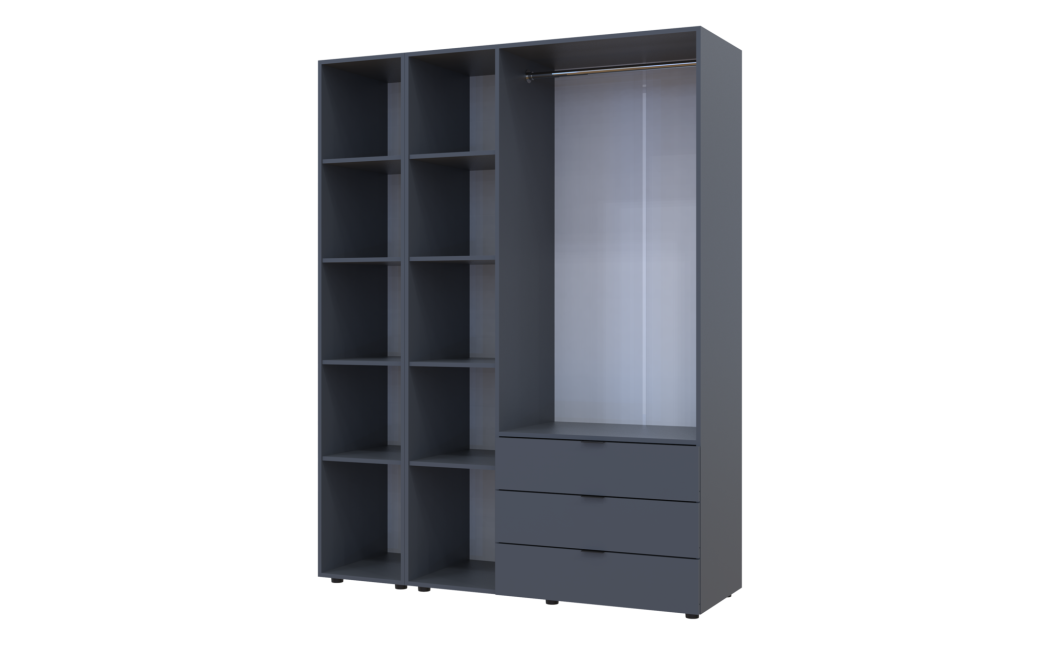 Kleiderschrank Doros Gelar Graphitgrau 3 Türen mit Spiegel 155x49,5x203,4 (42002158)