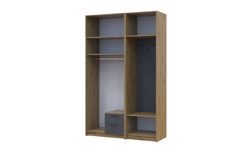 Drehtürenschrank Doros Rondi mit Kleiderstange, Spiegel und Oberschrank Artisan Eiche/Graphitgrau 2 Türen 142x52x236 (42005275)