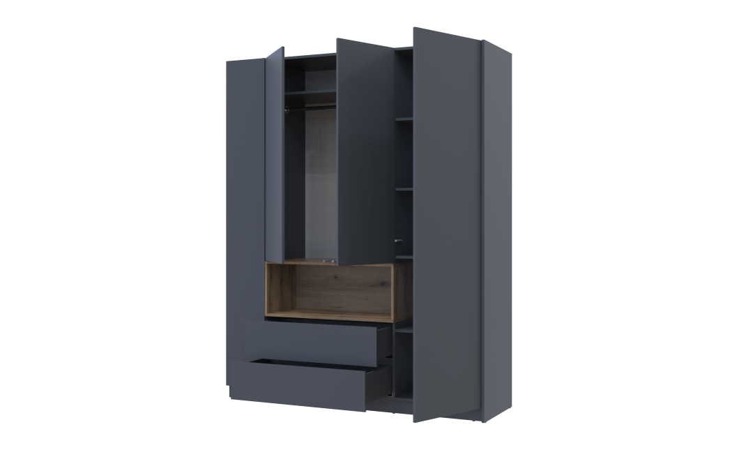 Kleiderschrank Doros Dale mit Drehtüren Anthrazit/Ewok Eiche 3 Türen 178x52x220 (42005338)