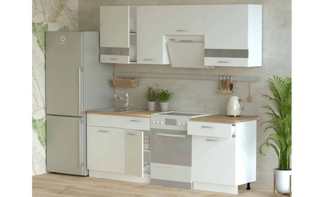 Leia Küche Doros Weiß Sonoma Eiche Glaseinsatz 220x60x250 (80359337)