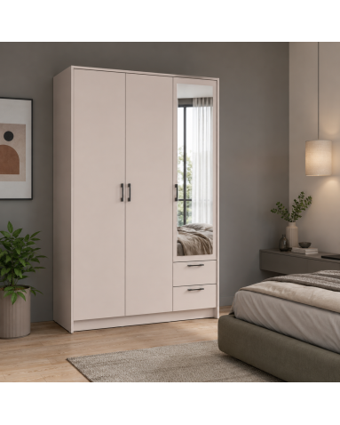 Kleiderschrank Doros Rondi mit Drehtüren mit Spiegel Kaschmir 3 Türen 121x52x195 (80738473)