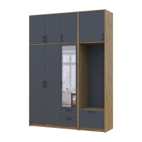 Kleiderschrank Doros Rondi mit Kleiderstange, Spiegel und hohem Oberschrank Artisan Eiche/Graphitgrau 3 Türen 181x52x260 (42005291)