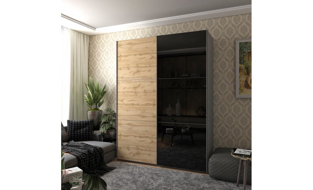 Kleiderschrank Doros G-Caiser Schiebetüren Ewok Eiche Glas 2 Türen 180x60x240 (80737750)