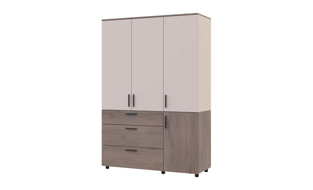 Kleiderschrank Doros Thorn Cremona Cannolo/Kaschmir 3 Türen 3 Schubladen Böden 135x51,6x200 (44900502)