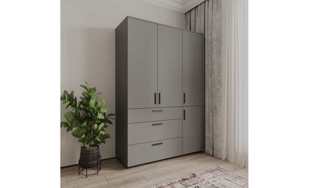 Kleiderschrank Doros Thorn Anthrazit 3 Türen 3 Schubladen Kleiderstange 135x51,6x200 (44900493)