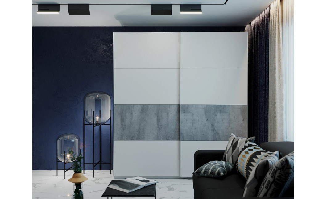 Kleiderschrank Doros G-Caiser Schiebetüren Weiß mit Betonoptik 2 Türen 220x60x240 (42003004)