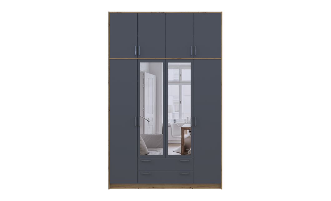 Kleiderschrank Doros Rondi mit Drehtüren mit Oberschrank und Spiegel Artisan Eiche / Graphitgrau 4 Türen 160x52x260 (42005191)