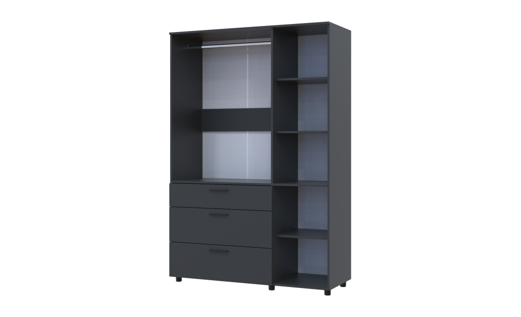 Kleiderschrank Doros Thorn Anthrazit 3 Türen 3 Schubladen Kleiderstange 135x51,6x200 (44900493)