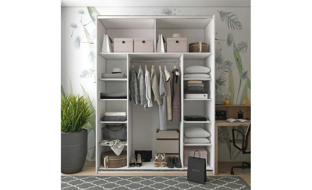 Kleiderschrank Doros G-Caiser Schiebetüren Weiß Graphitgrau mit Spiegel 180x60x240 (42005094)