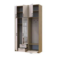 Kleiderschrank Doros Rondi mit Kleiderstange, Spiegel und hohem Oberschrank Artisan Eiche/Kaschmir 2 Türen 142x52x260 (42005278)