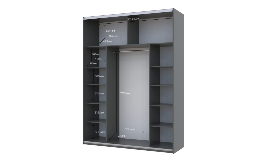 Kleiderschrank Doros G-Caiser Schiebetüren Graphitgrau Schwarz mit Spiegel 180x60x240 (42005091)