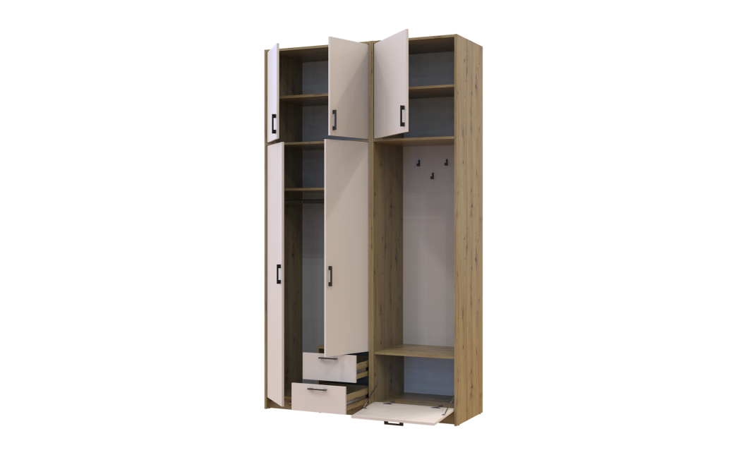 Kleiderschrank Doros Rondi mit Kleiderstange und hohem Oberschrank Artisan Eiche/Kaschmir 2 Türen 142x52x260 (42005276)