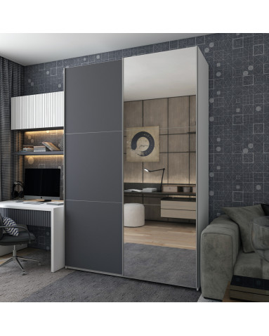 Kleiderschrank Doros G-Caiser Schiebetüren Weiß Graphitgrau mit Spiegel 180x60x240 (42005092)