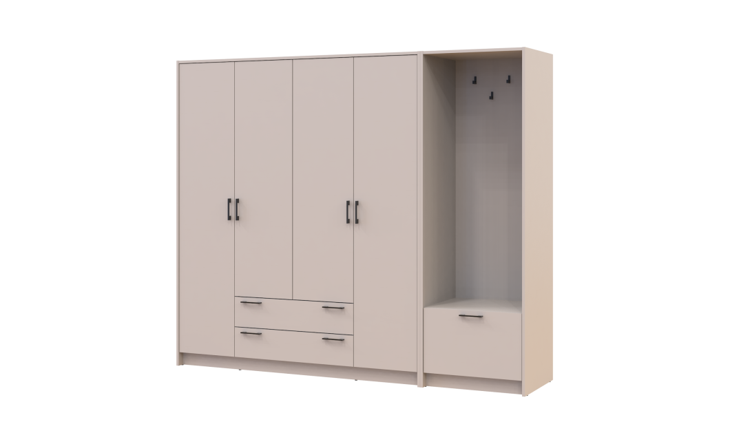 Drehtürenschrank Doros Rondi mit Kleiderstange Kaschmir 4 Türen 220x52x195 (42005393)