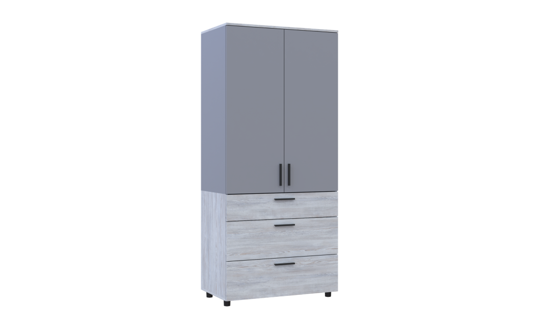 Kleiderschrank Doros Thorn Natti Kiefer/Grau 2 Türen 3 Schubladen Kleiderstange 90x51,6x200 (44900465)