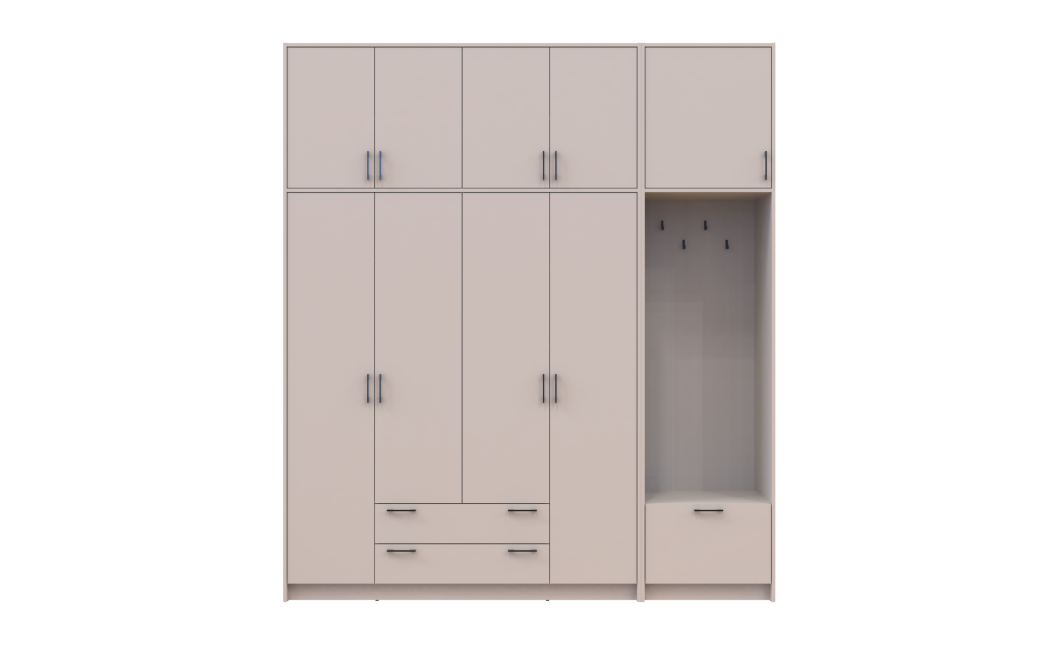 Kleiderschrank Doros Rondi mit Kleiderstange und hohem Oberschrank Kaschmir 4 Türen 220x52x260 (42005399)