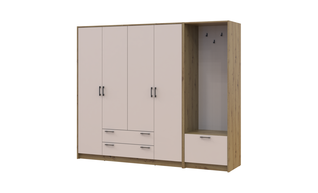 Drehtürenschrank Doros Rondi mit Kleiderstange Artisan Eiche/Kaschmir 4 Türen 220x52x195 (42005292)