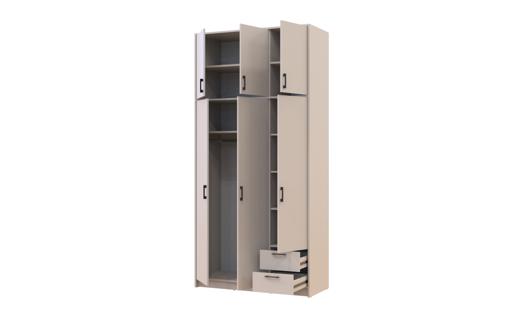 Kleiderschrank Doros Rondi mit Drehtüren mit Oberschrank Kaschmir 3 Türen 121x52x260 (80738485)
