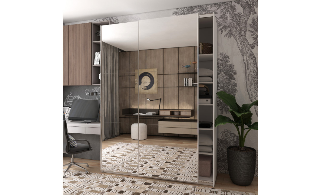 Kleiderschrank Doros G-Caiser Schiebetüren Weiß mit Spiegel 180x60x240 (42005019)