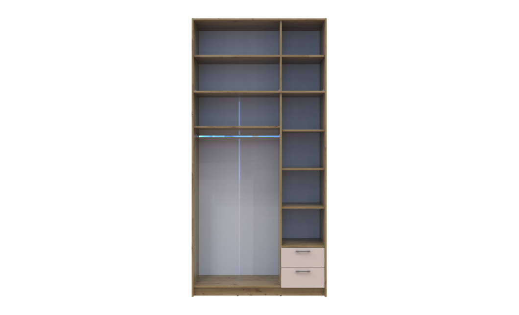 Kleiderschrank Doros Rondi mit Drehtüren mit Oberschrank und Spiegel Artisan Eiche / Kaschmir 3 Türen 121x52x260 (42005196)