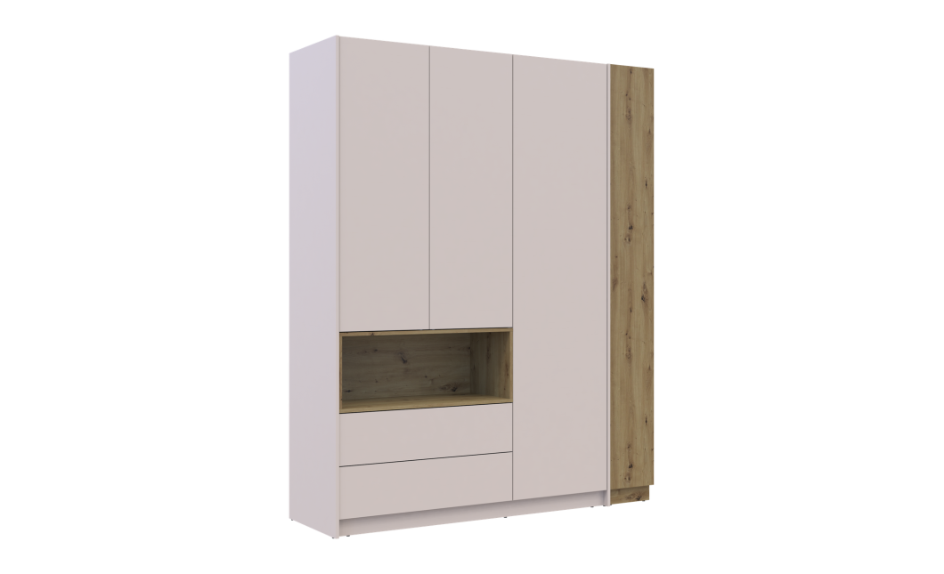 Kleiderschrank Doros Dale mit Drehtüren, offenen Regalen und Oberschrank Kaschmir / Artisan Eiche 3 Türen 178x52x220 (42005157)