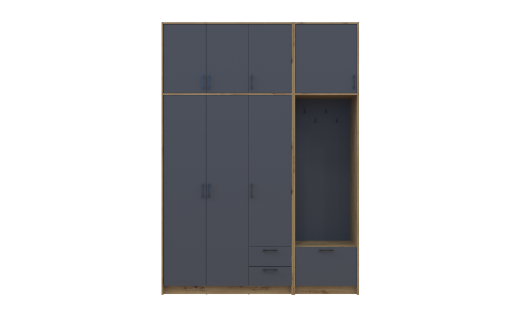 Drehtürenschrank Doros Rondi mit Kleiderstange und hohem Oberschrank Artisan Eiche/Graphitgrau 3 Türen 181x52x260 (42005289)