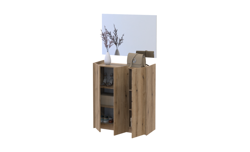 Schuhschrank Doros Kassel mit Spiegel Eiche Evoke 3 Türen 97×40×110 (42005500)