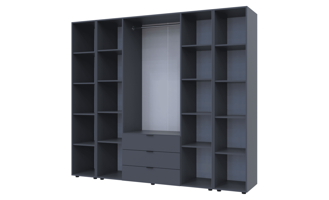 Kleiderschrank Doros Gelar Graphitgrau 4 Türen mit 2 offenen Regalböden 231,4x49,5x203,4 (42005064)