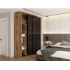 Kleiderschrank Doros G-Caiser Schiebetüren Ewok Eiche / Schwarz Glas 2 Türen 180x60x240 (80737751)