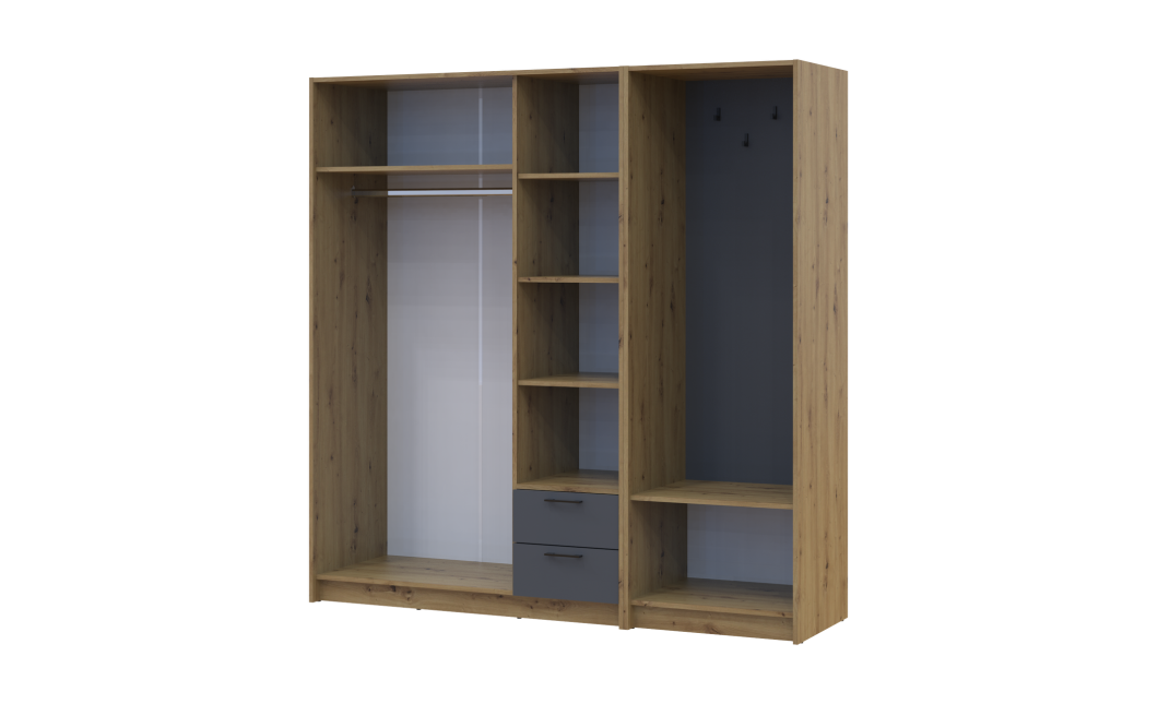 Kleiderschrank Doros Rondi mit Kleiderstange und Spiegel Artisan Eiche/Graphitgrau 3 Türen 181x52x195 (42005283)