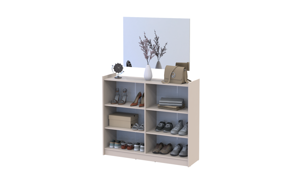Schuhschrank Doros Kassel mit Spiegel Kaschmir 4 Türen 128×40×110 (42005507)