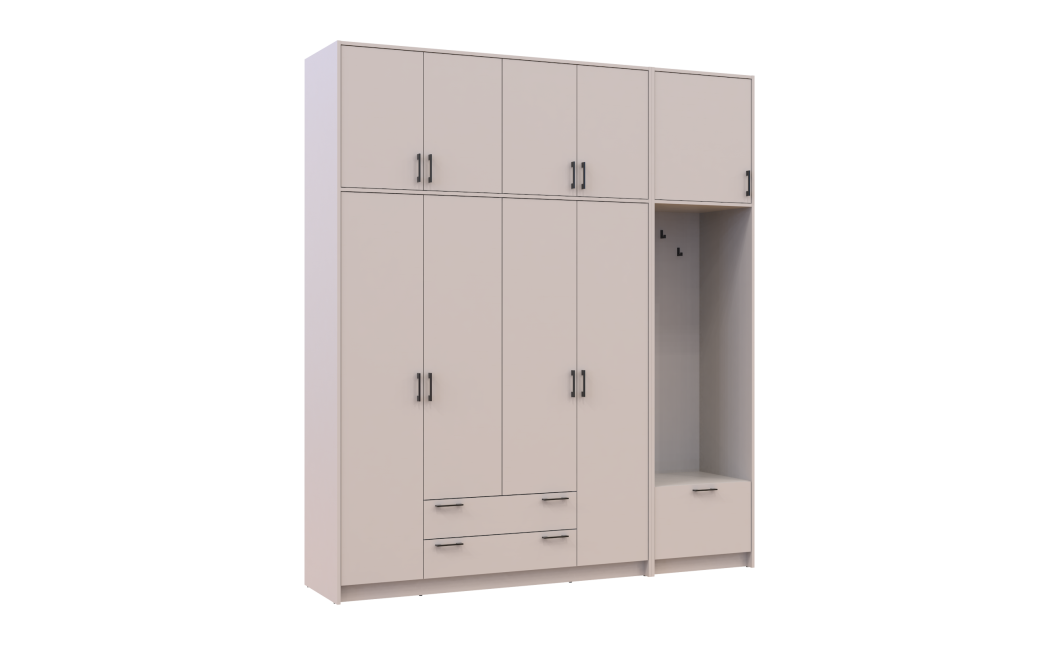 Kleiderschrank Doros Rondi mit Kleiderstange und hohem Oberschrank Kaschmir 4 Türen 220x52x260 (42005399)