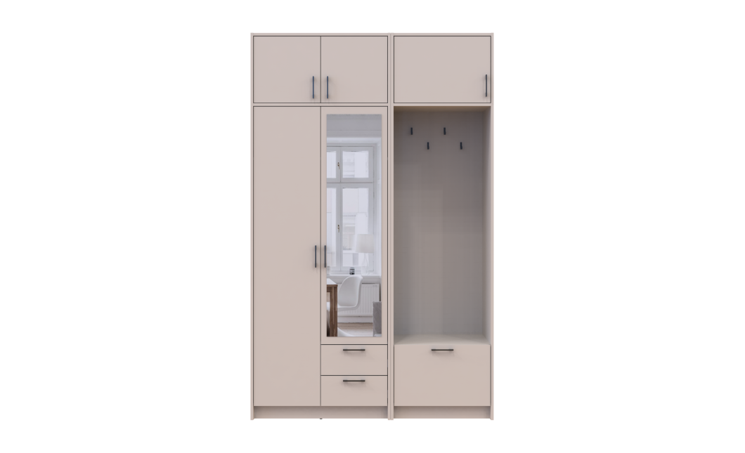 Kleiderschrank Doros Rondi mit Kleiderstange, Spiegel und Oberschrank Kaschmir 2 Türen 142x52x236 (42005403)