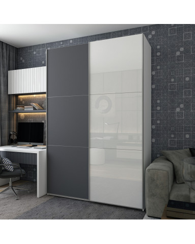 Kleiderschrank Doros G-Caiser Schiebetüren Weiß Graphitgrau mit Spiegel 180x60x240 (42005094)