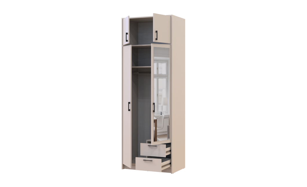 Kleiderschrank Doros Rondi mit Drehtüren mit Oberschrank und Spiegel Kaschmir 2 Türen 82x52x236 (80738470)
