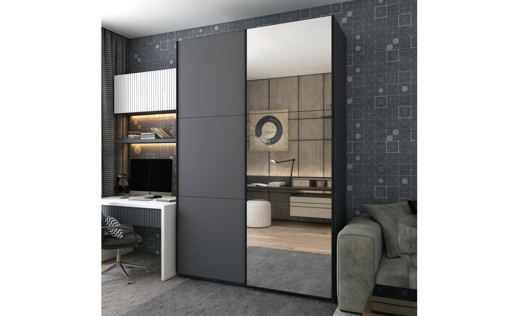 Kleiderschrank Doros G-Caiser Schiebetüren Graphitgrau mit Glas 180x60x240 (42005088)