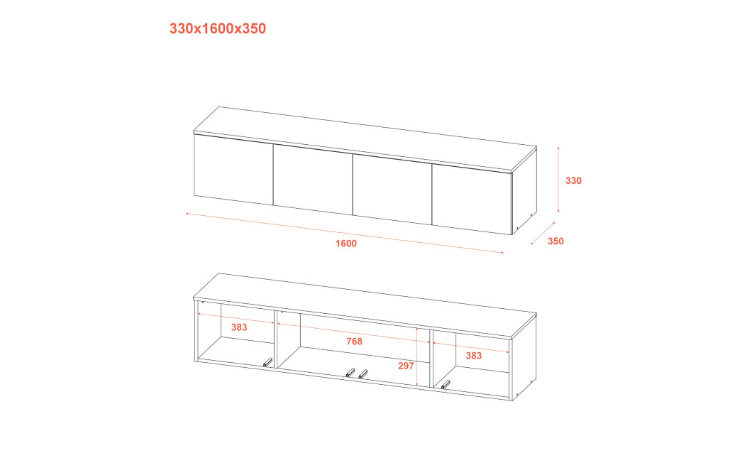TV-Board Doros Levia Ewok Eiche 4 Türen 160x35x33 (41516094)