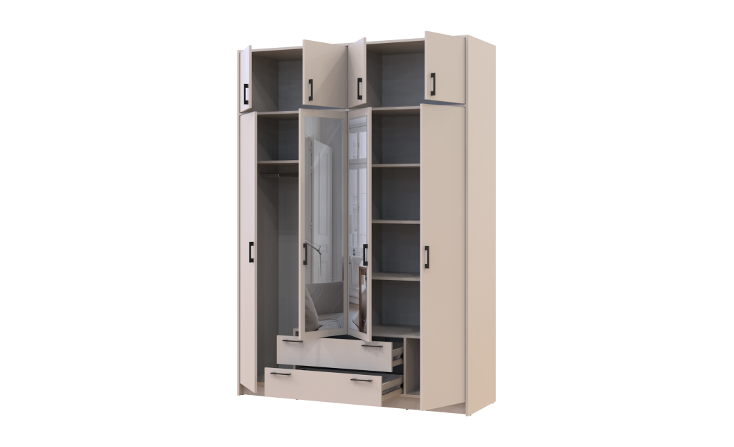 Kleiderschrank Doros Rondi mit Drehtüren mit Oberschrank und Spiegel Kaschmir 4 Türen 160x52x236 (80738480)