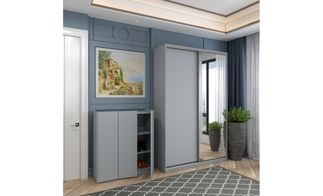 Schuhschrank Doros Kassel mit Spiegel Grau 3 Türen 97×40×110 (42005509)